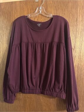 LOFT Women's Burgundy Long Sleeve Peasant Pullover
